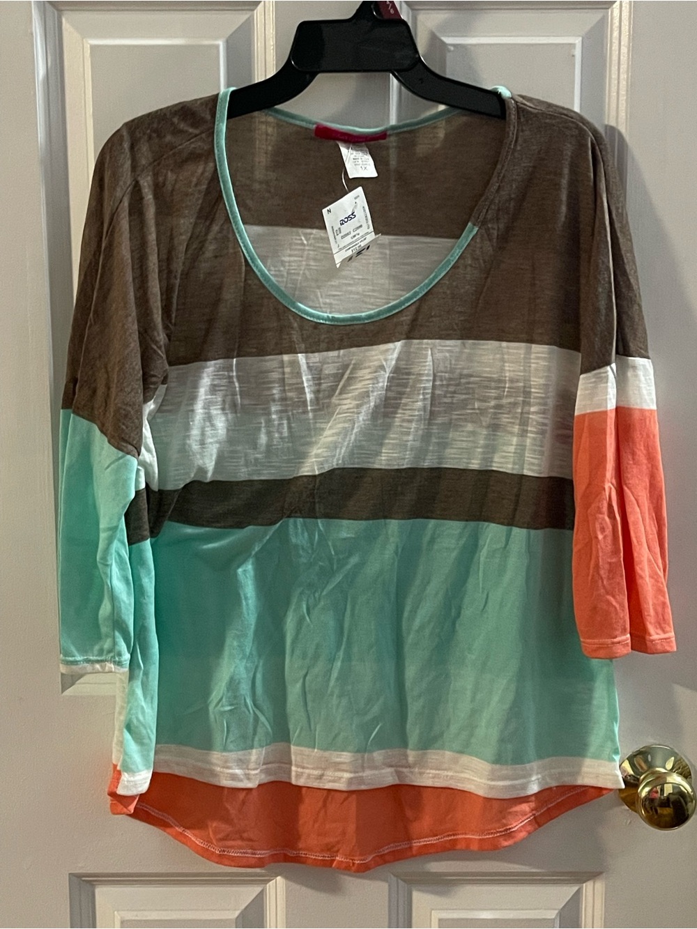 julie's closet Striped Colorblock Scoop Neck Top - Brown, Mint, Coral, White